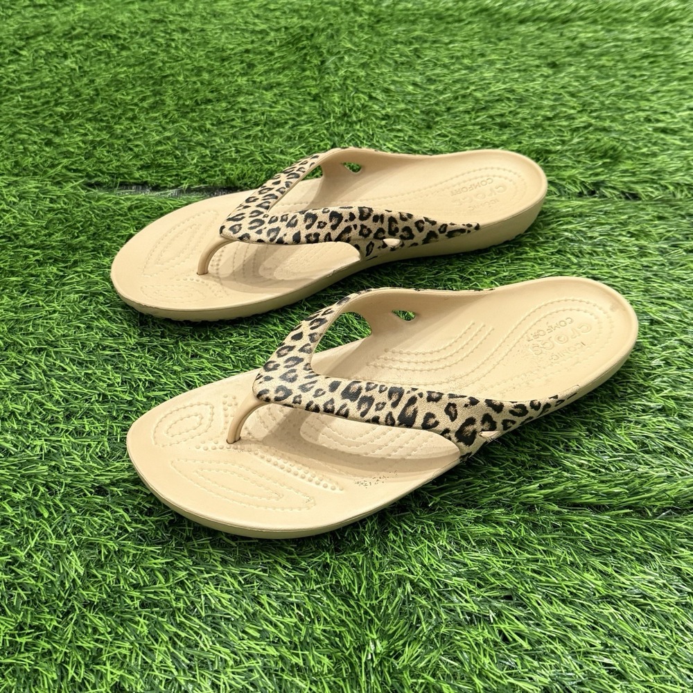 Crocs Kadee II Animal Leopard Print Thong Sandals Flip Flops Women's 11